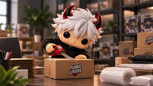 Figura Funko empacando una caja de envío de Funko Lovers RD